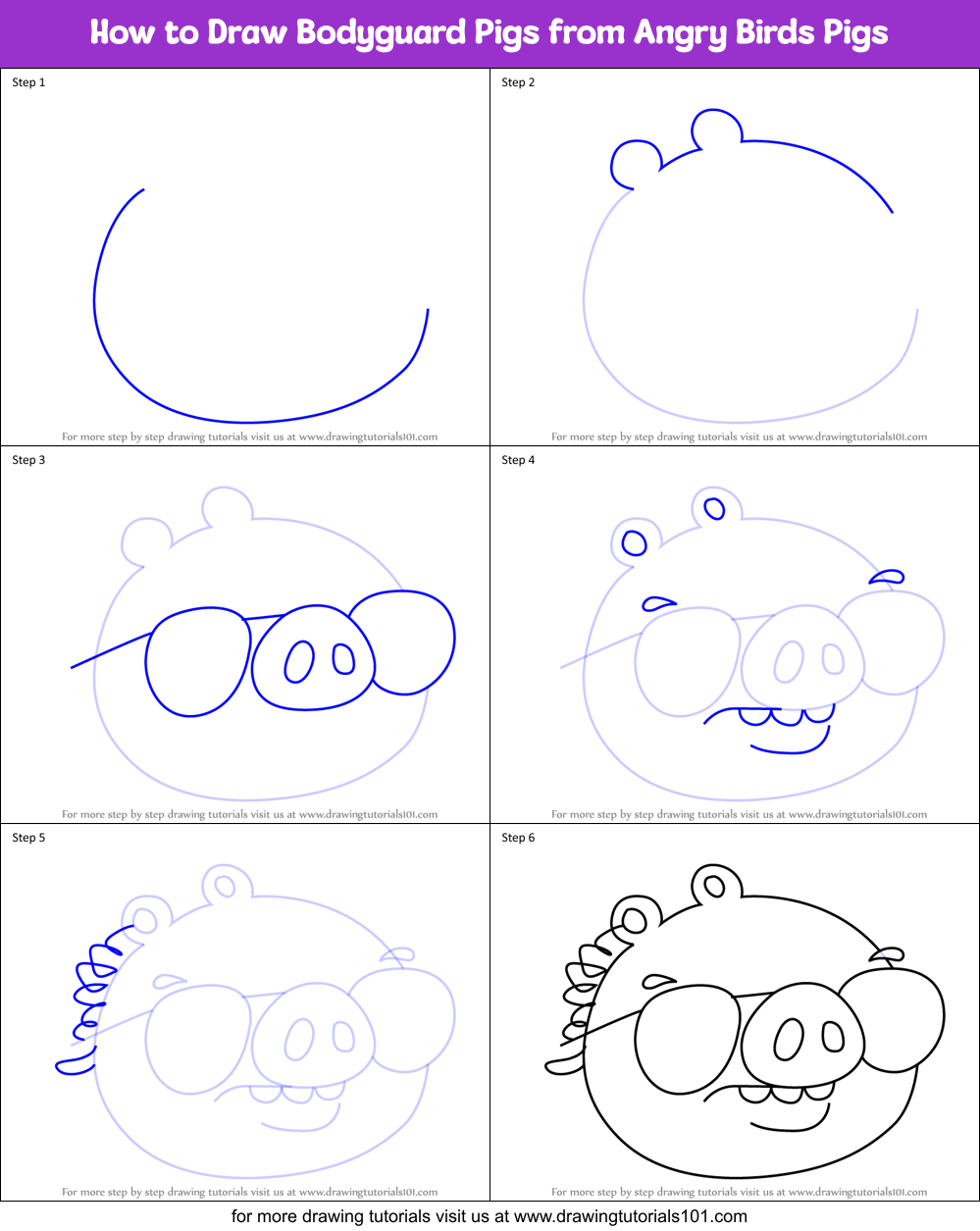 How to Draw Bodyguard Pigs from Angry Birds Pigs Printable Step by Step