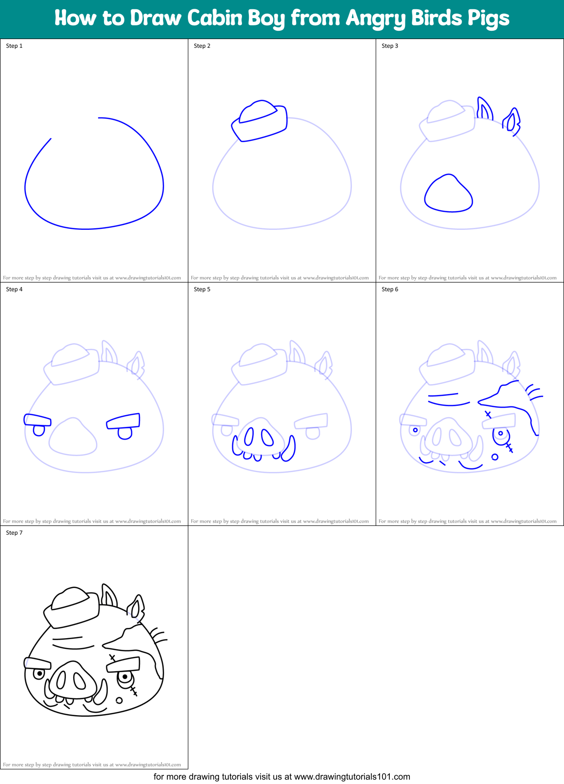 How to Draw Cabin Boy from Angry Birds Pigs Printable Step by Step