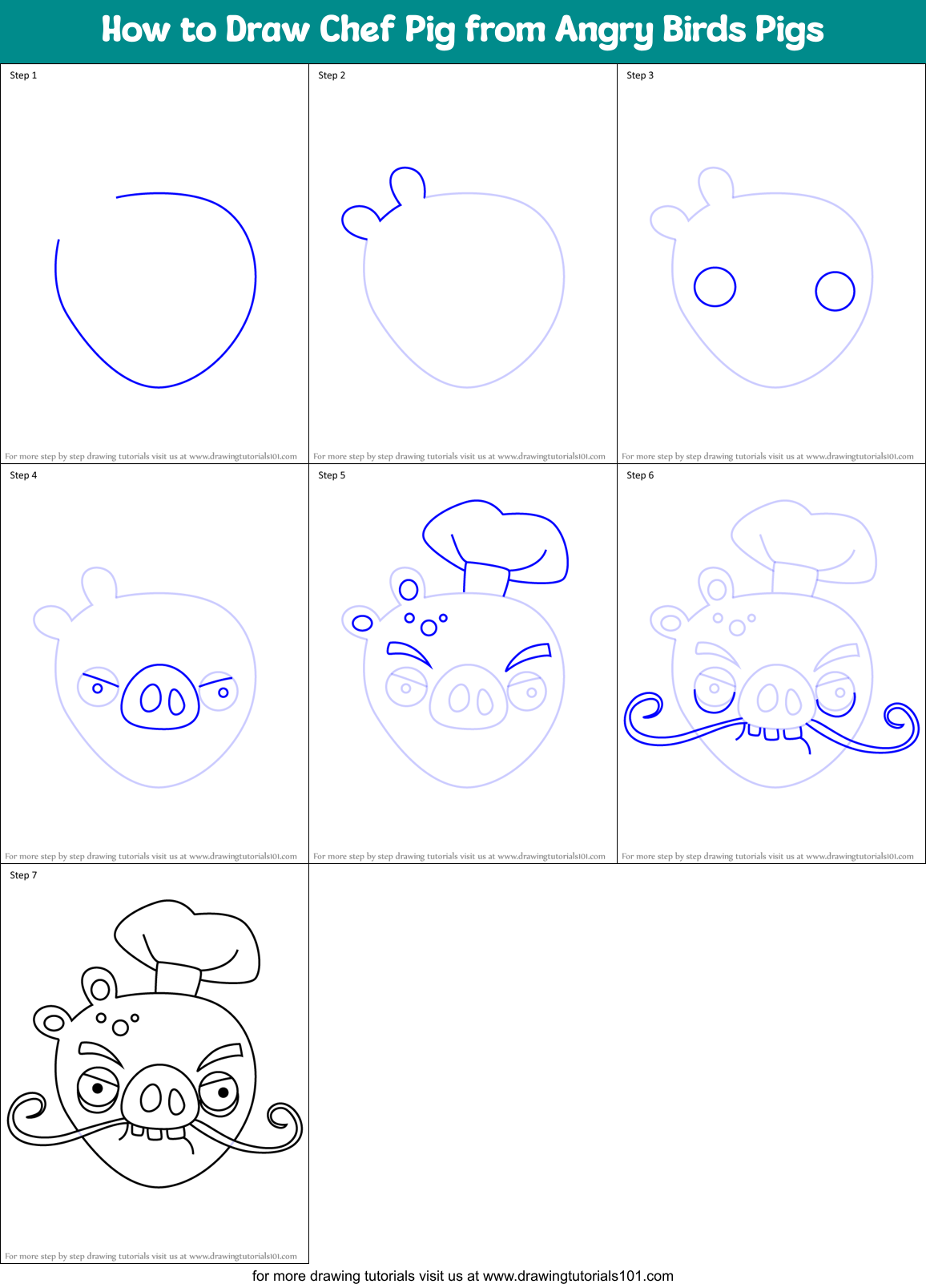 How to Draw Chef Pig from Angry Birds Pigs Printable Step by Step