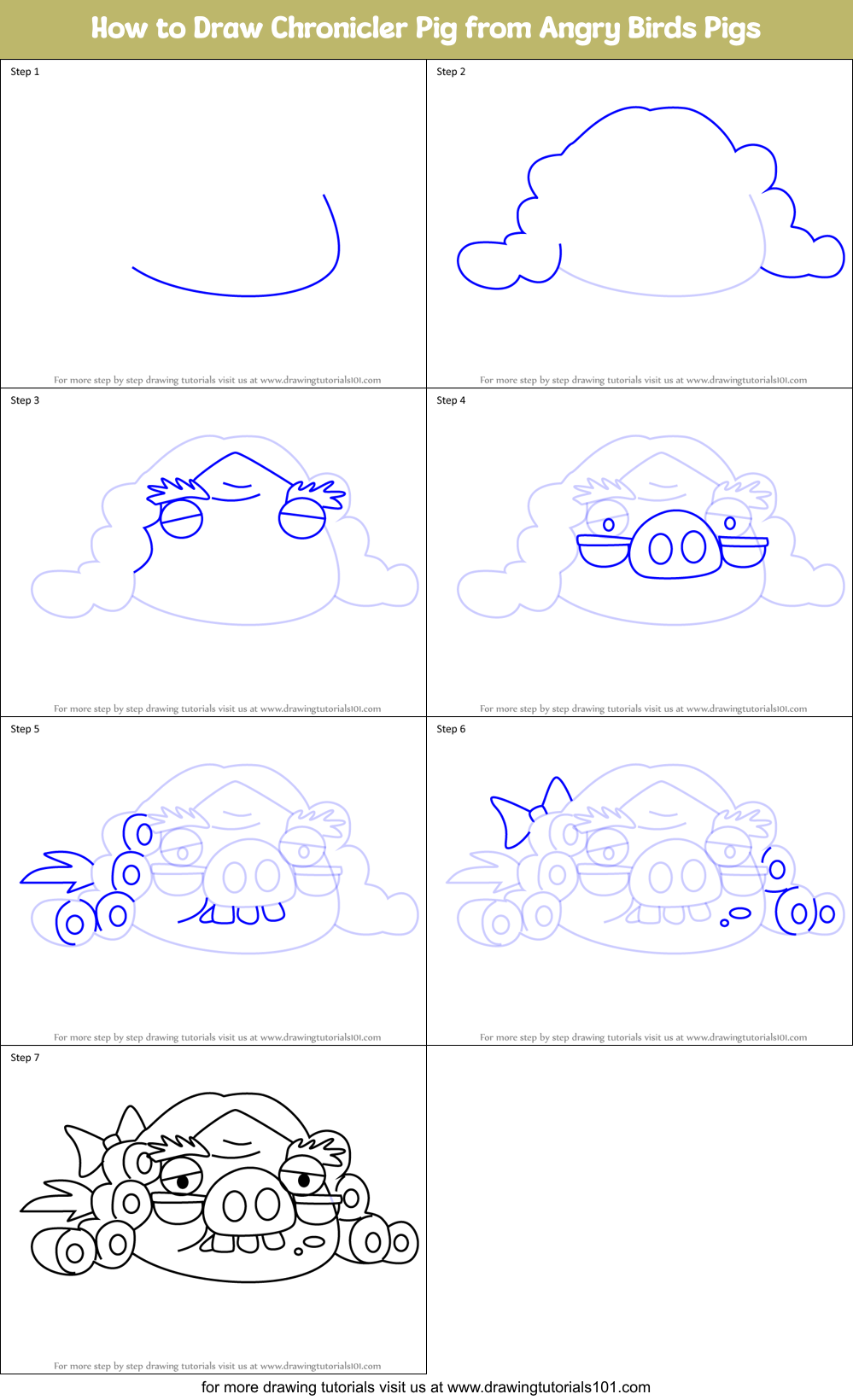 How to Draw Chronicler Pig from Angry Birds Pigs Printable Step by Step
