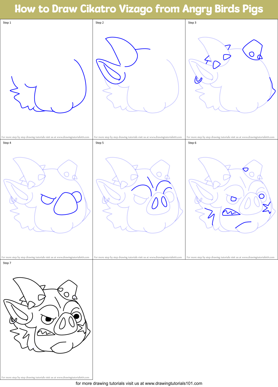 How to Draw Cikatro Vizago from Angry Birds Pigs Printable Step by Step