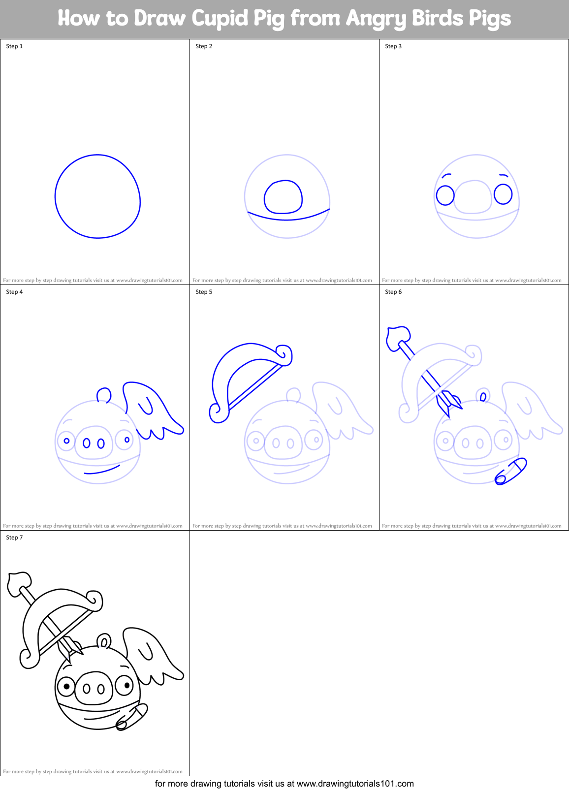 How to Draw Cupid Pig from Angry Birds Pigs Printable Step by Step