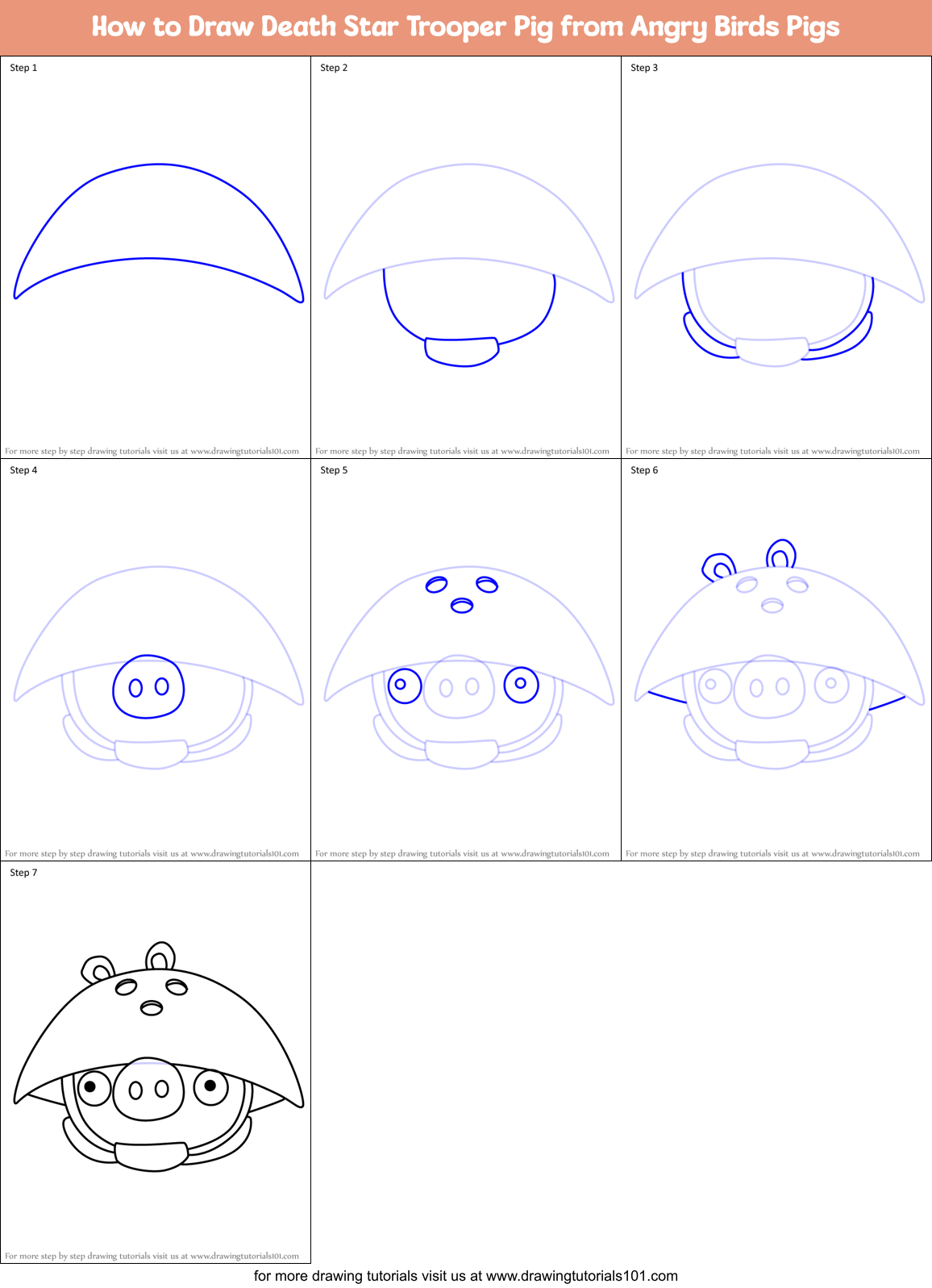How to Draw Death Star Trooper Pig from Angry Birds Pigs Printable Step by Step