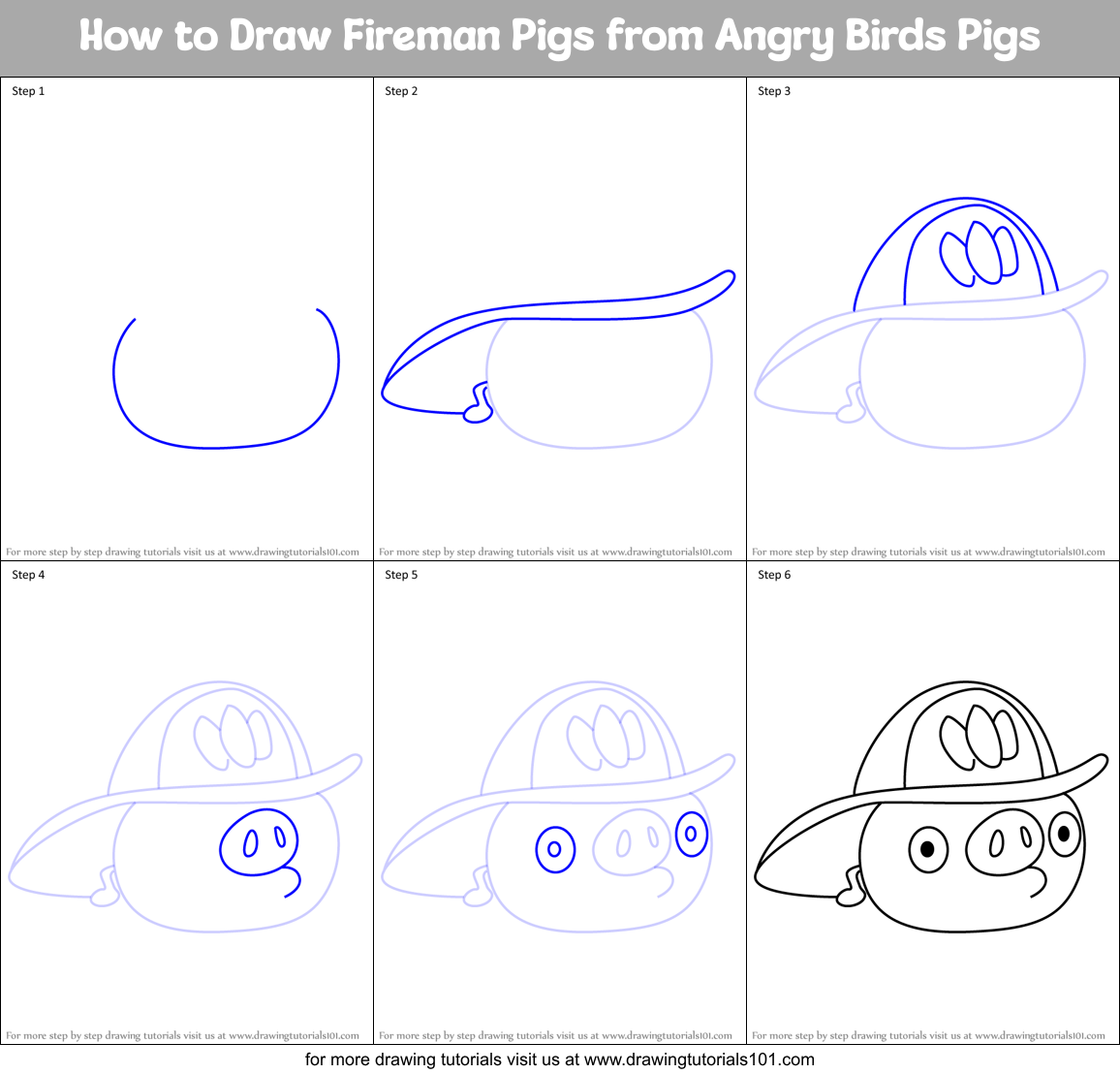 How to Draw Fireman Pigs from Angry Birds Pigs Printable Step by Step