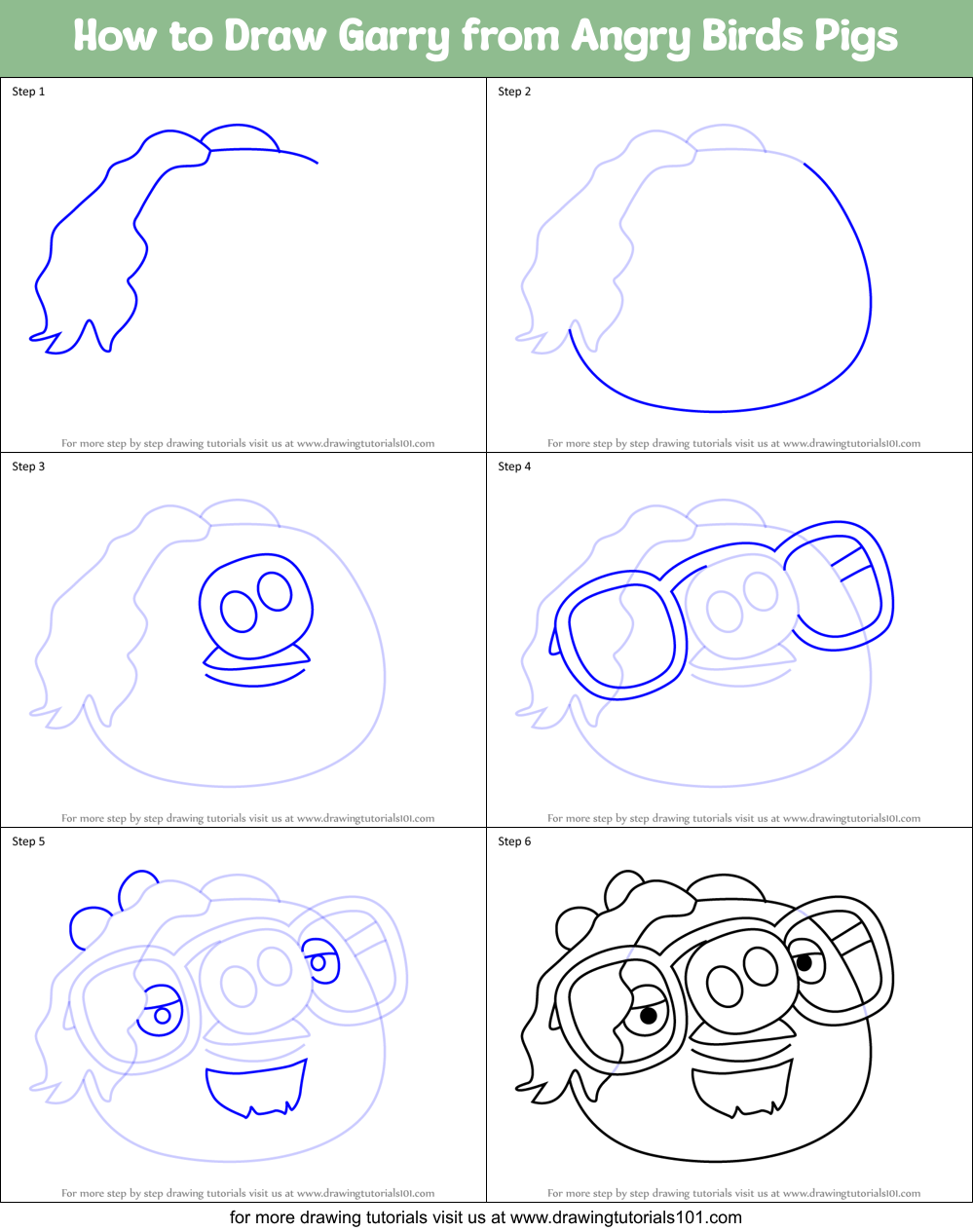 How to Draw Garry from Angry Birds Pigs Printable Step by Step