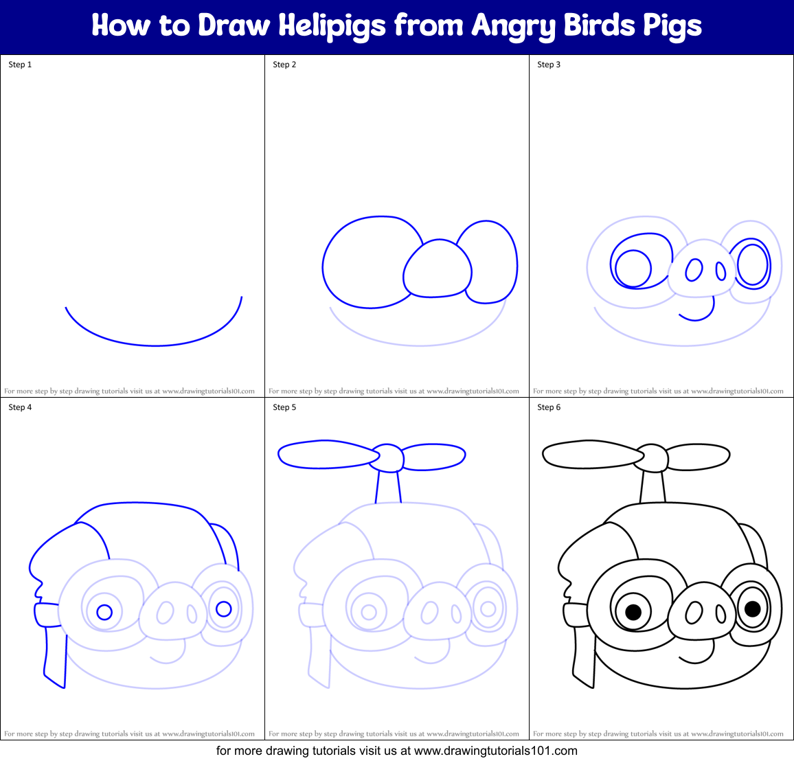 How to Draw Helipigs from Angry Birds Pigs Printable Step by Step