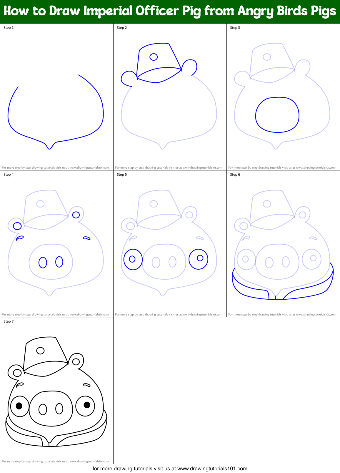 How to Draw Imperial Officer Pig from Angry Birds Pigs Printable Step by Step