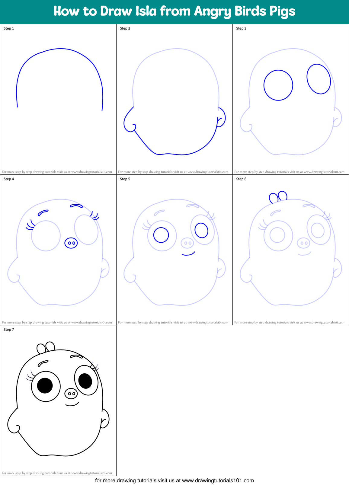 How to Draw Isla from Angry Birds Pigs Printable Step by Step