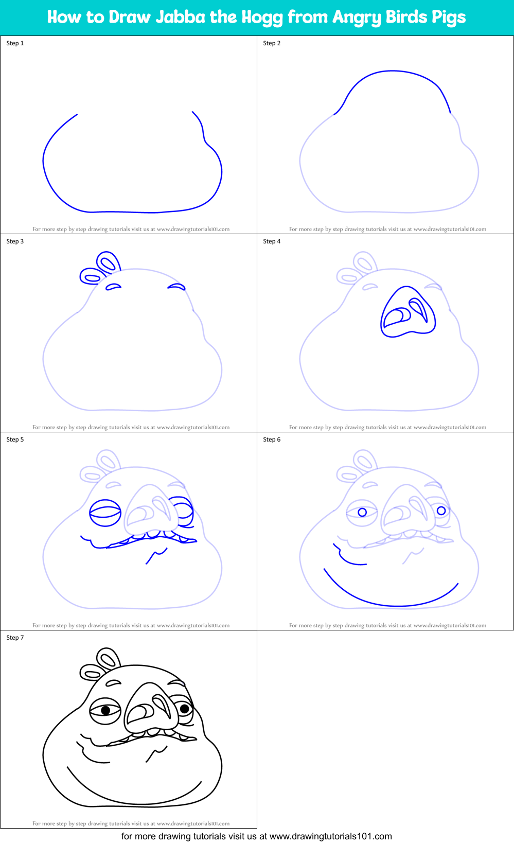 How to Draw Jabba the Hogg from Angry Birds Pigs Printable Step by Step