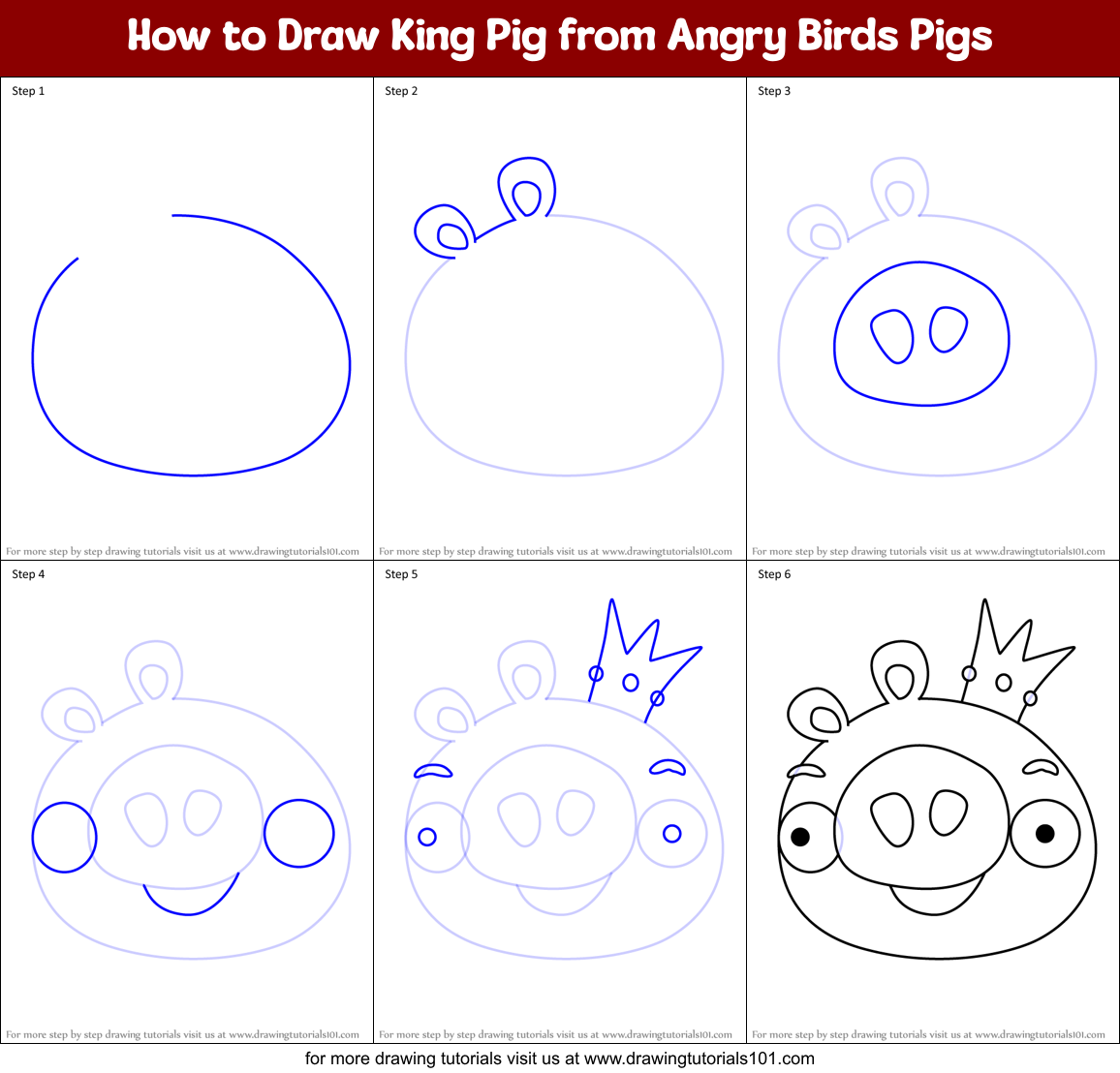 How to Draw King Pig from Angry Birds Pigs Printable Step by Step