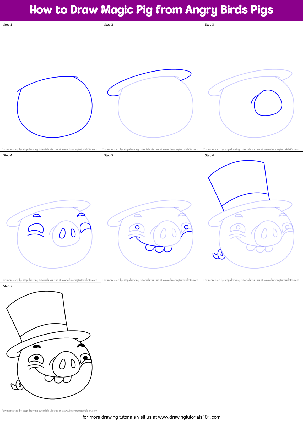 How to Draw Magic Pig from Angry Birds Pigs Printable Step by Step