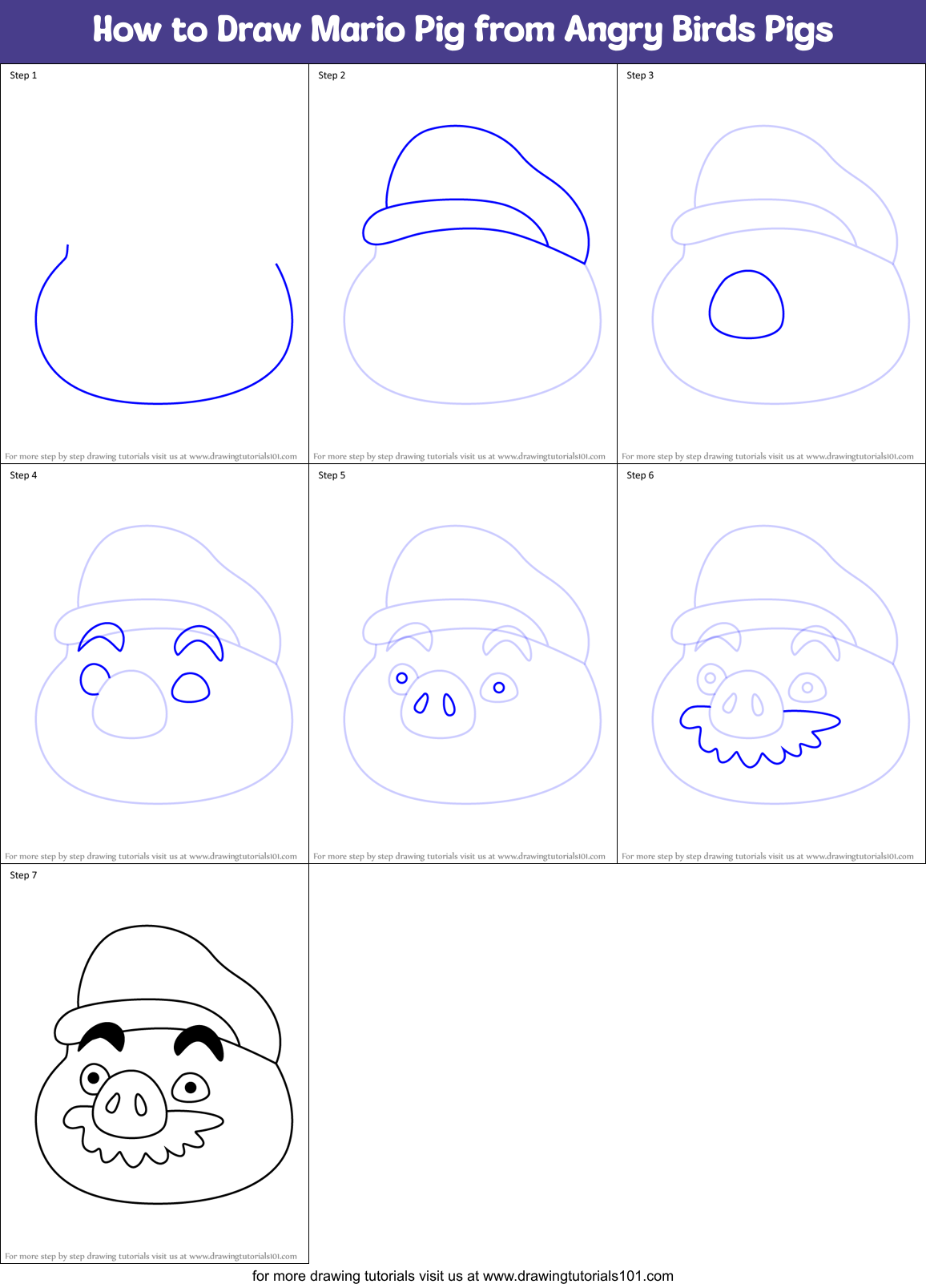 How to Draw Mario Pig from Angry Birds Pigs Printable Step by Step