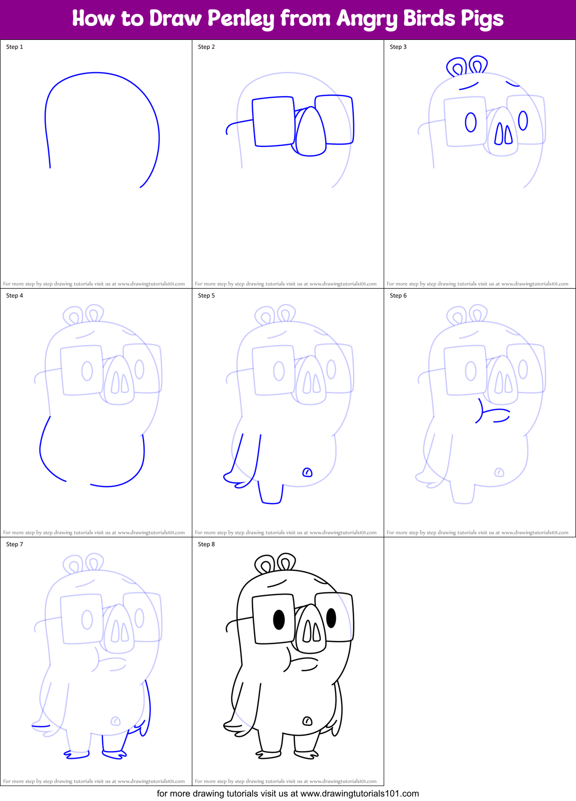 How to Draw Penley from Angry Birds Pigs Printable Step by Step