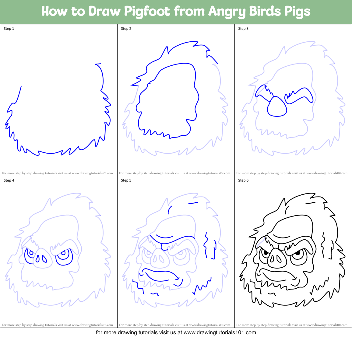 How to Draw Pigfoot from Angry Birds Pigs Printable Step by Step