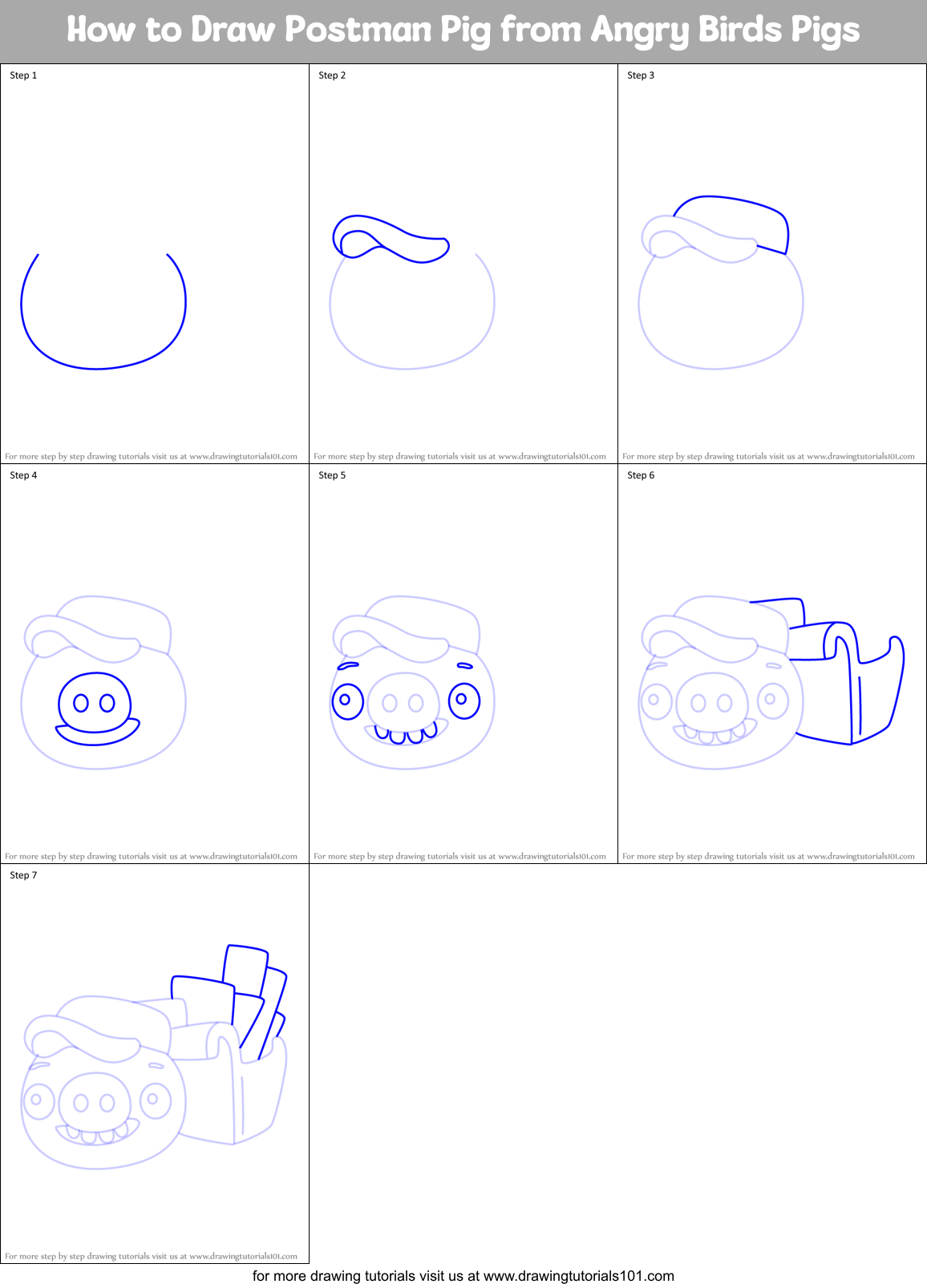 How to Draw Postman Pig from Angry Birds Pigs Printable Step by Step