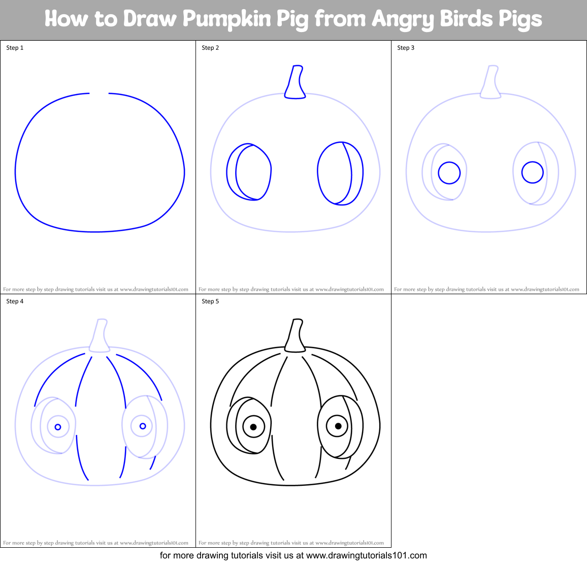 How to Draw Pumpkin Pig from Angry Birds Pigs Printable Step by Step
