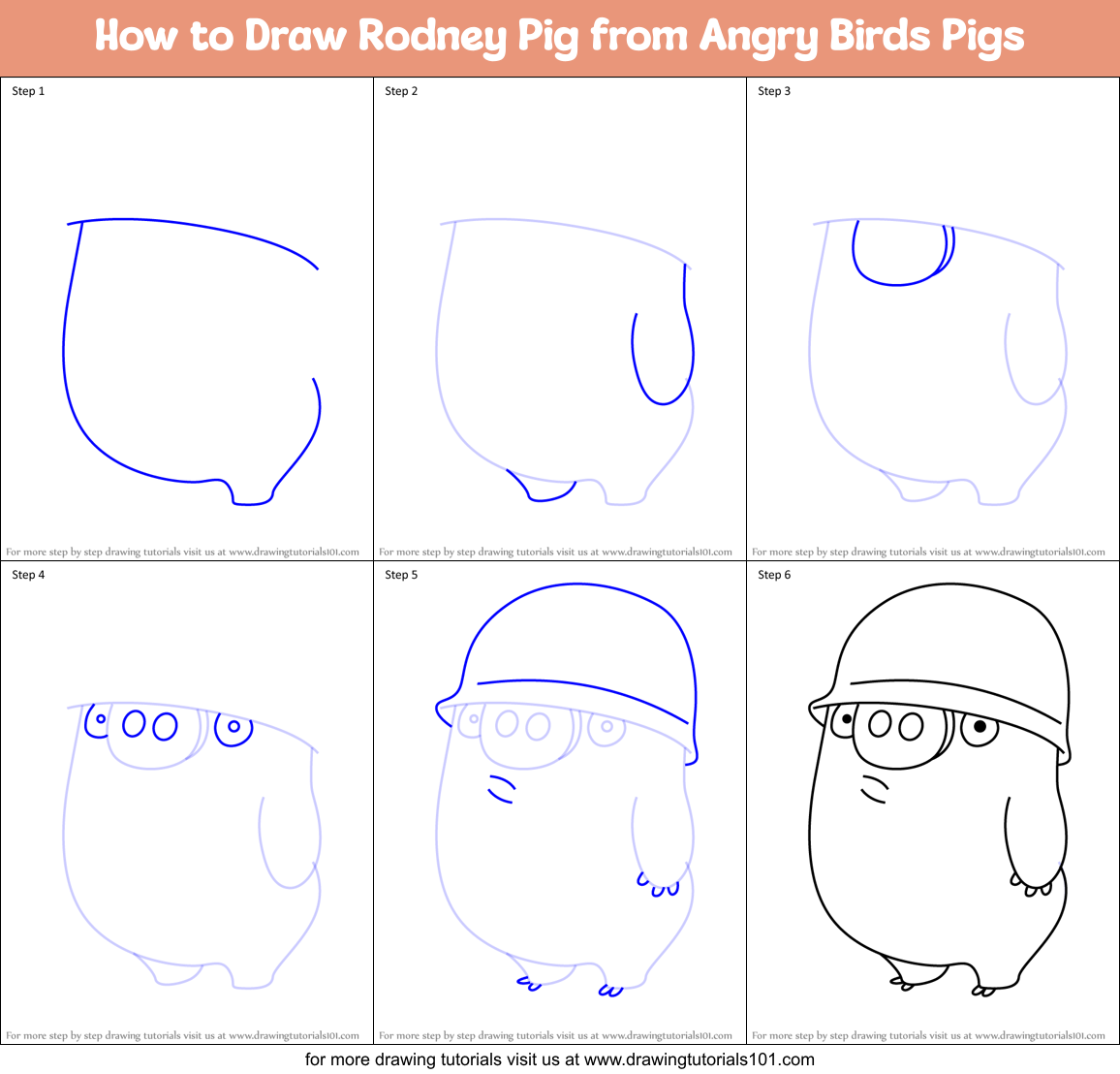 How to Draw Rodney Pig from Angry Birds Pigs Printable Step by Step