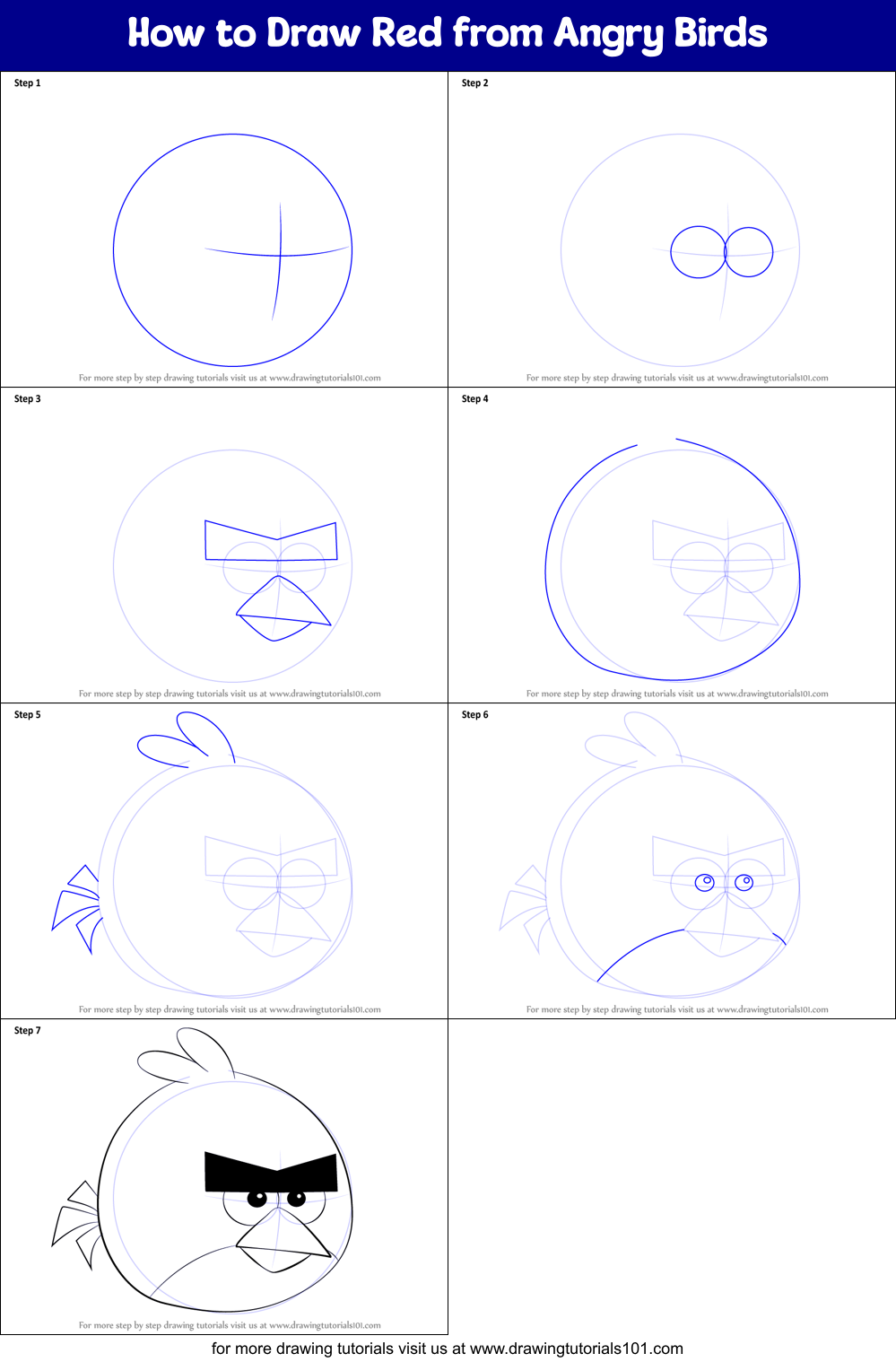 How to Draw Red from Angry Birds Printable Step by Step