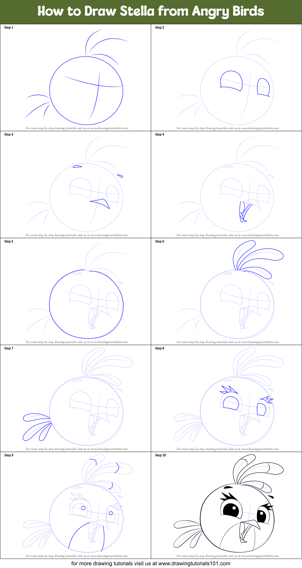 How to Draw Stella from Angry Birds printable step by step 