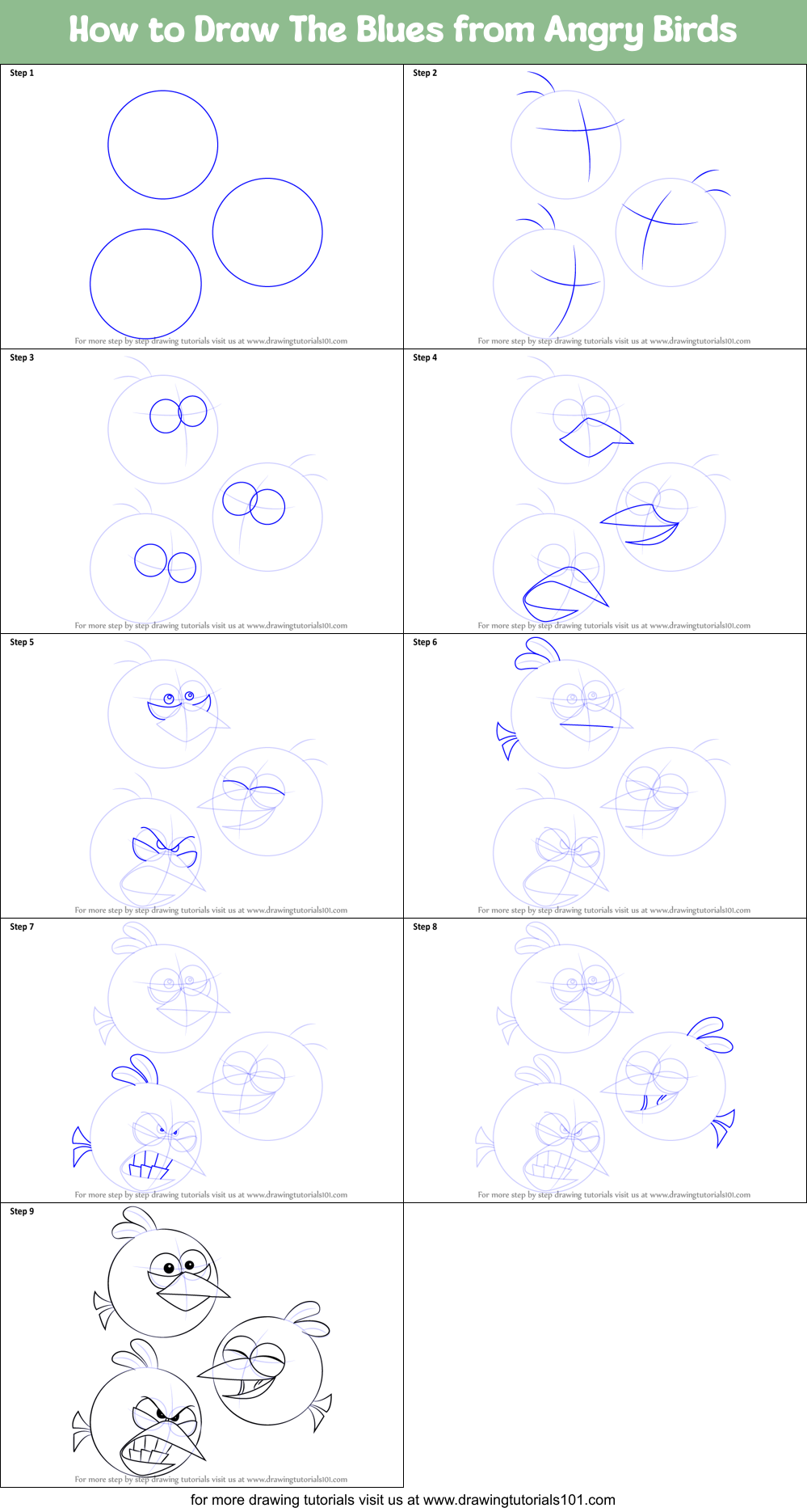 How to Draw The Blues from Angry Birds Printable Step by Step