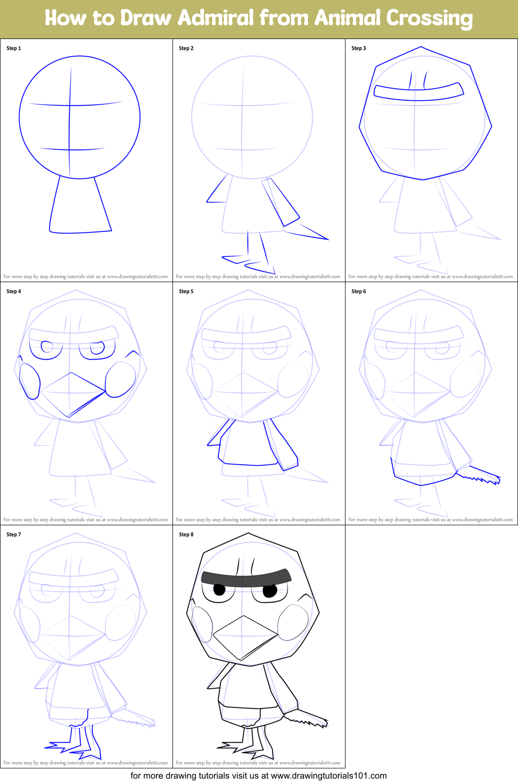 How to Draw Admiral from Animal Crossing Printable Step by Step