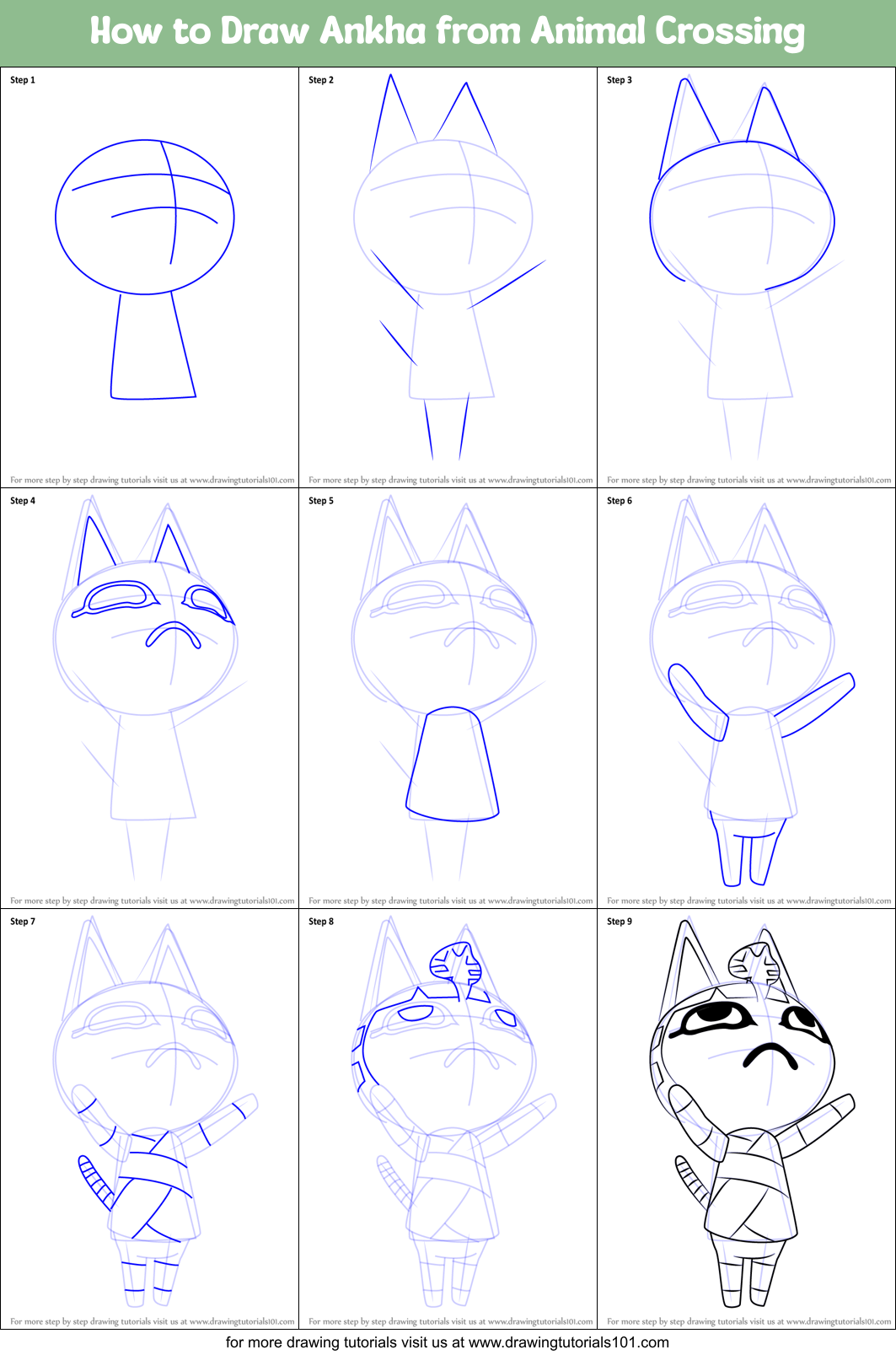 How to Draw Ankha from Animal Crossing Printable Step by Step