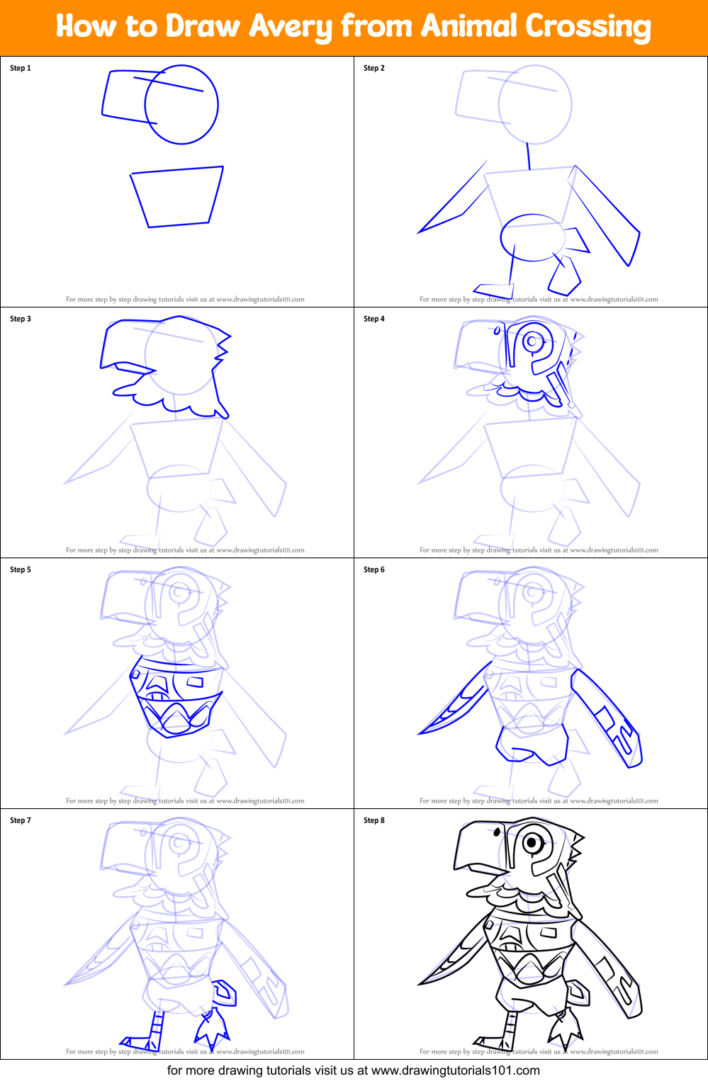How to Draw Avery from Animal Crossing Printable Step by Step