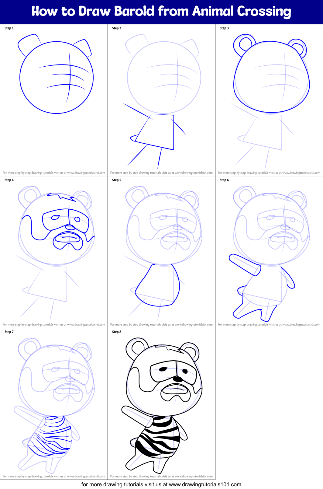 How to Draw Barold from Animal Crossing Printable Step by Step