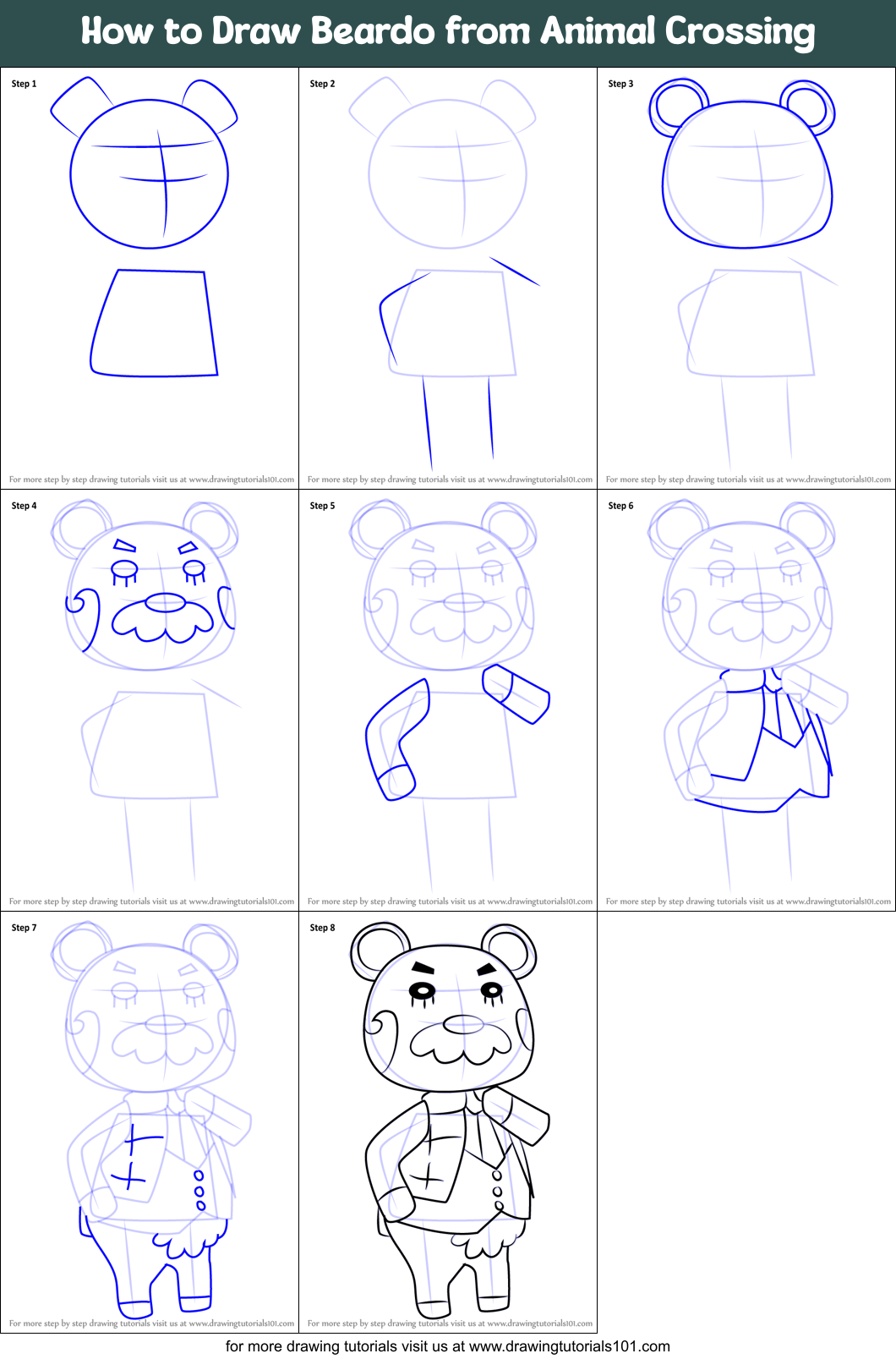 How to Draw Beardo from Animal Crossing Printable Step by Step