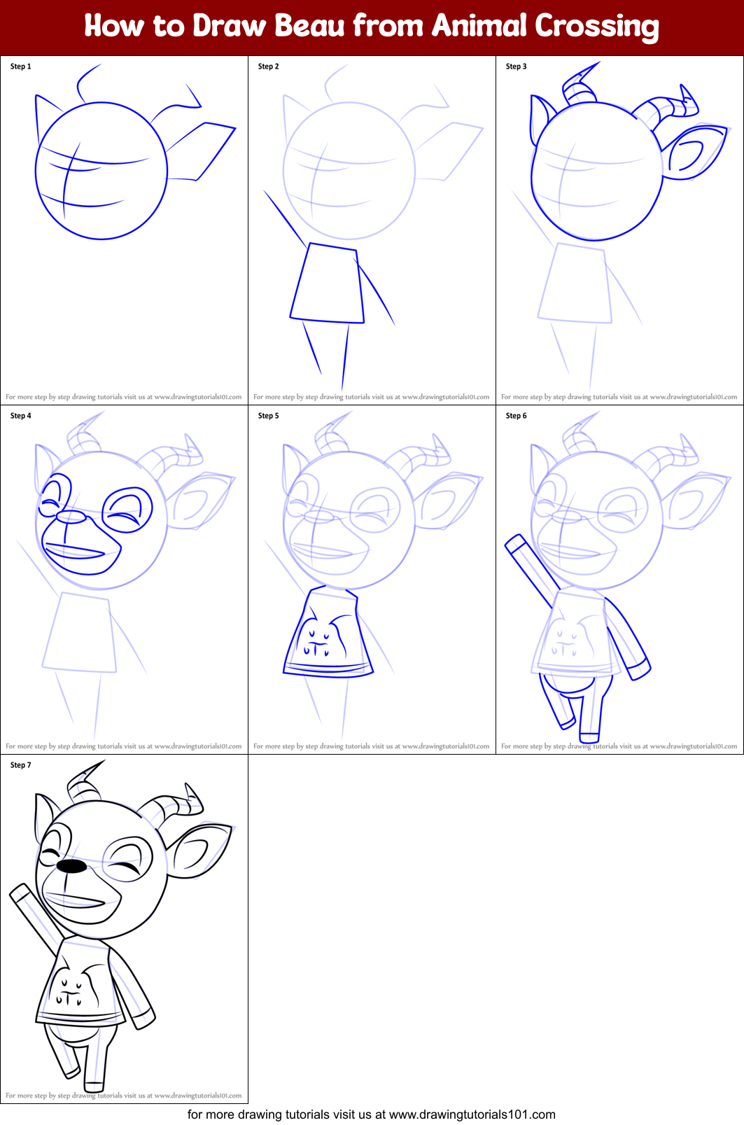 How to Draw Beau from Animal Crossing Printable Step by Step