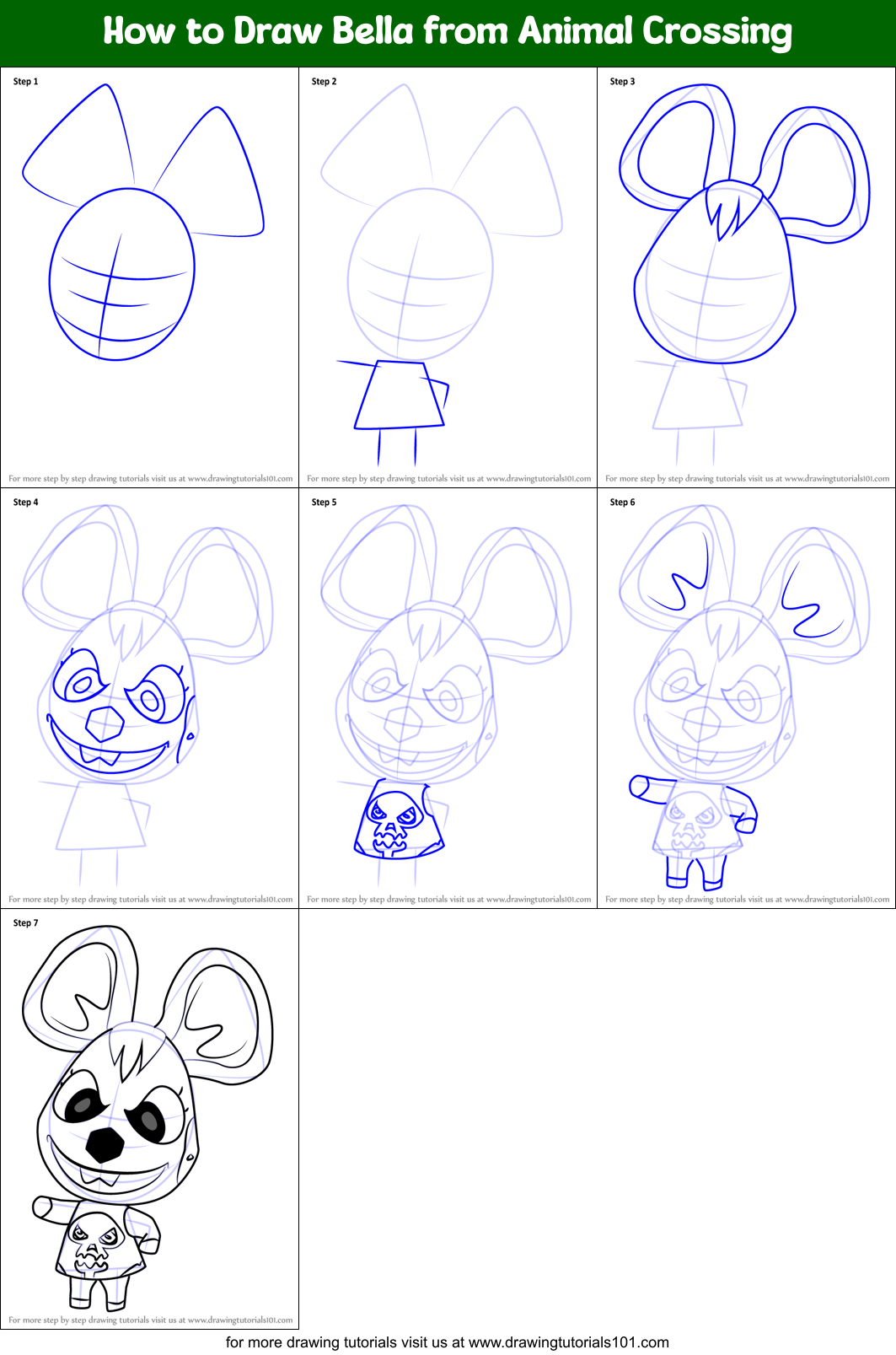 How to Draw Bella from Animal Crossing Printable Step by Step