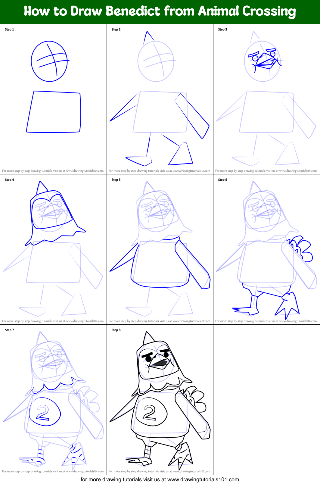 How to Draw Benedict from Animal Crossing Printable Step by Step