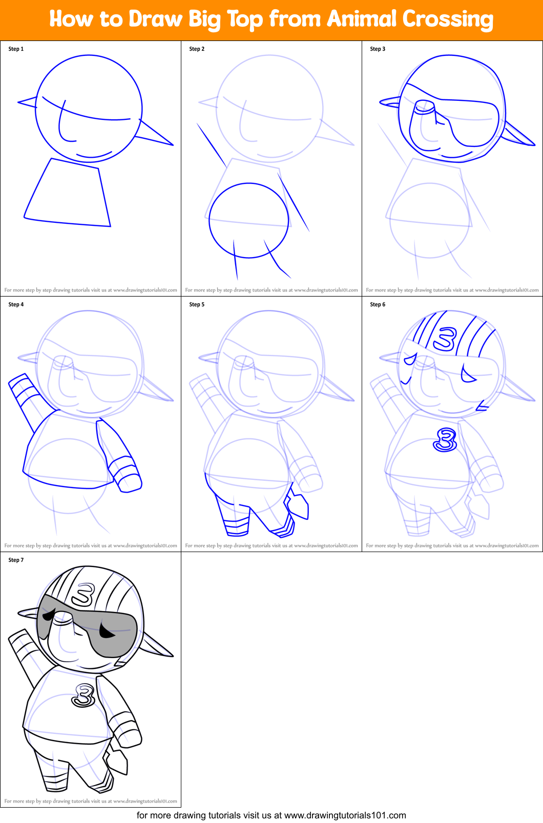 How to Draw Big Top from Animal Crossing Printable Step by Step