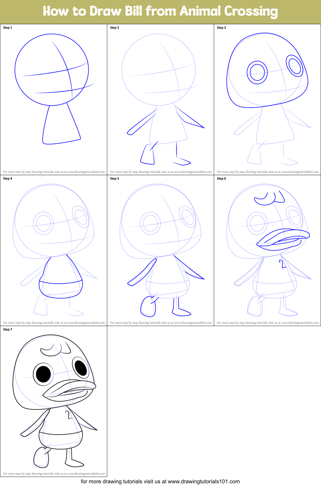 How to Draw Bill from Animal Crossing Printable Step by Step
