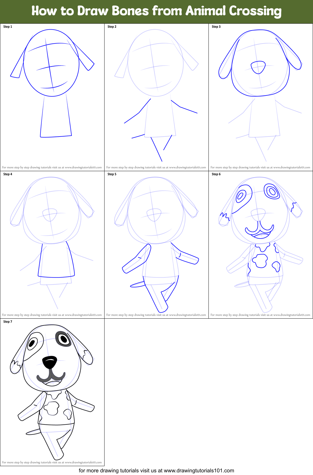 How to Draw Bones from Animal Crossing Printable Step by Step