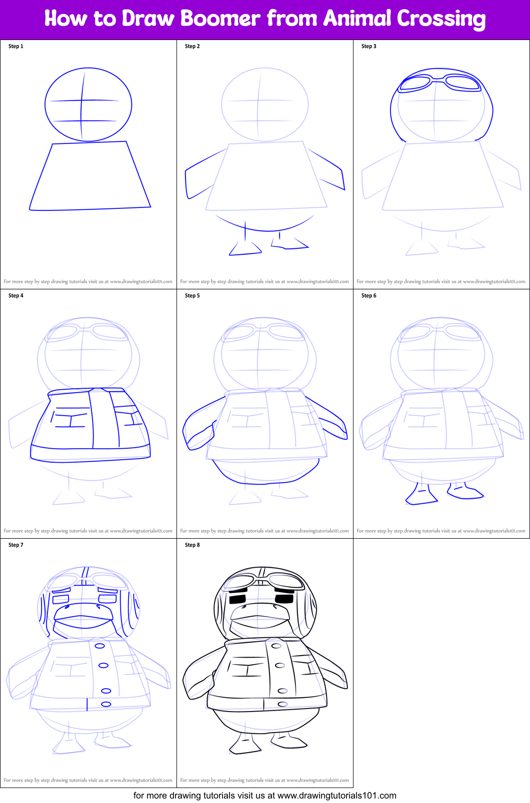 How to Draw Boomer from Animal Crossing Printable Step by Step