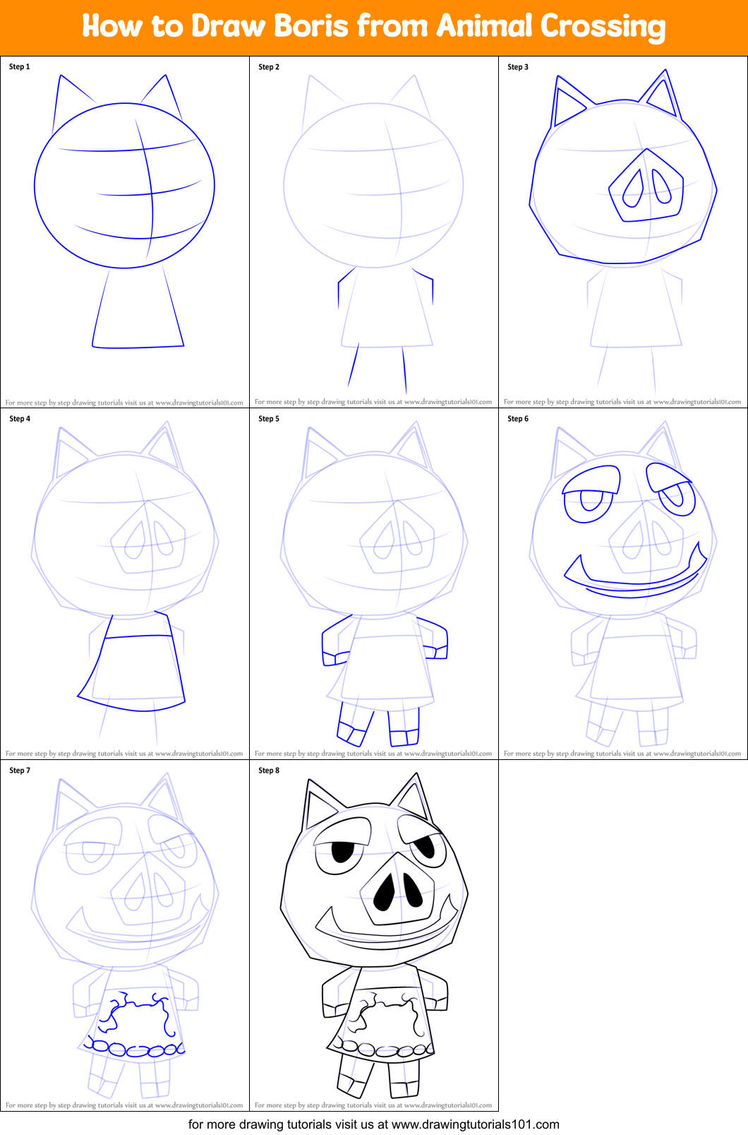 How to Draw Boris from Animal Crossing Printable Step by Step