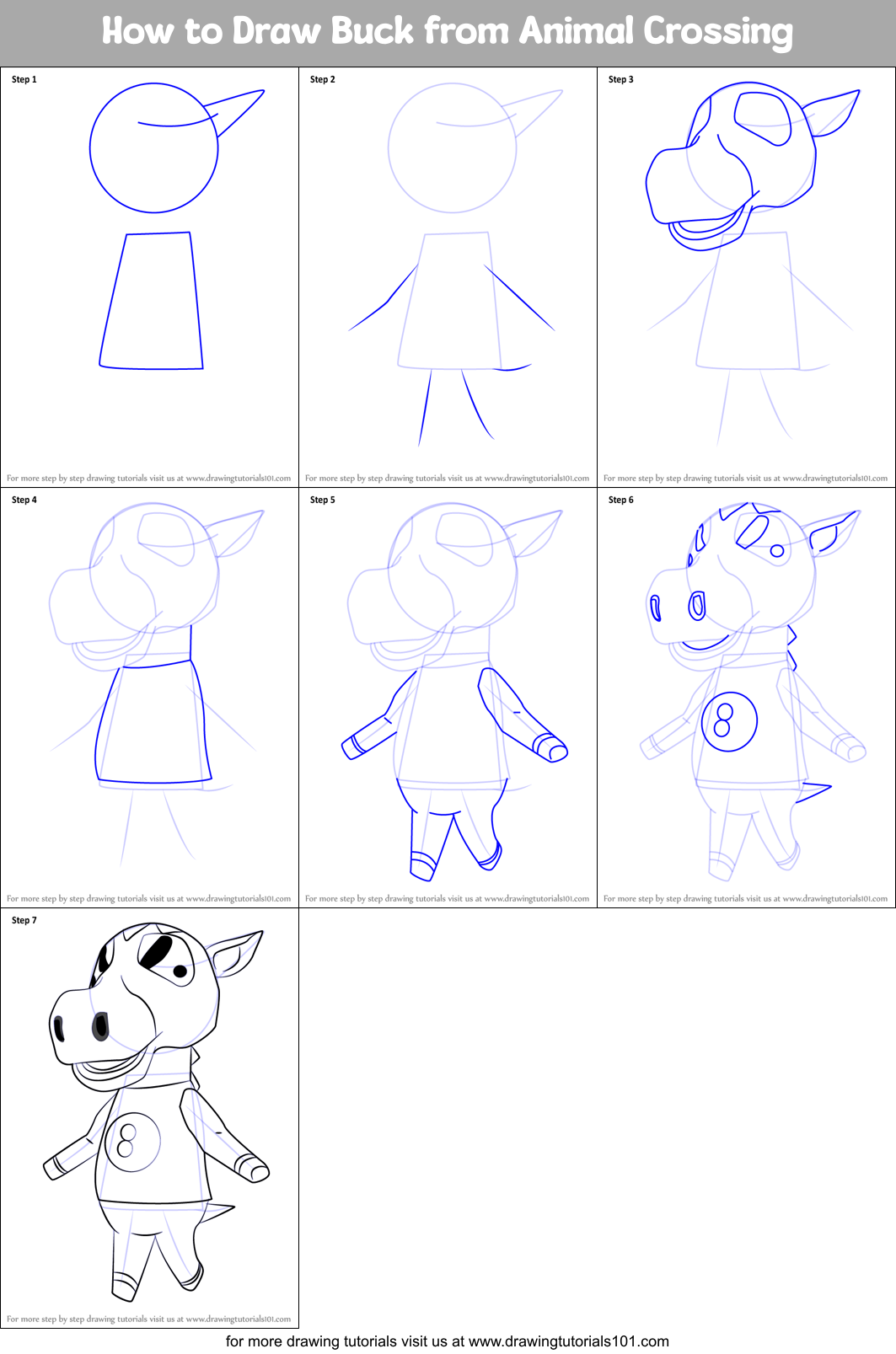 How to Draw Buck from Animal Crossing Printable Step by Step