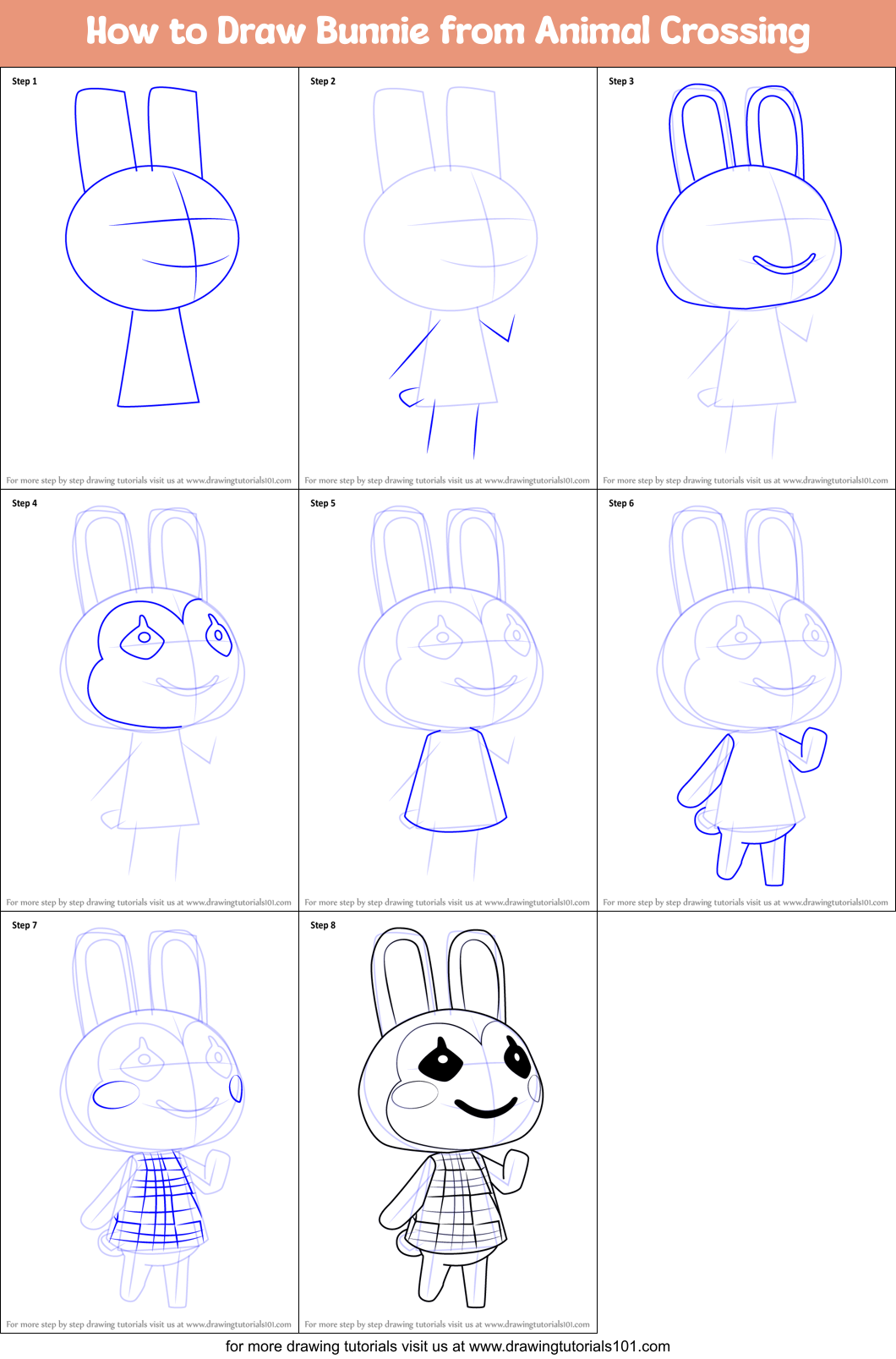 How to Draw Bunnie from Animal Crossing Printable Step by Step