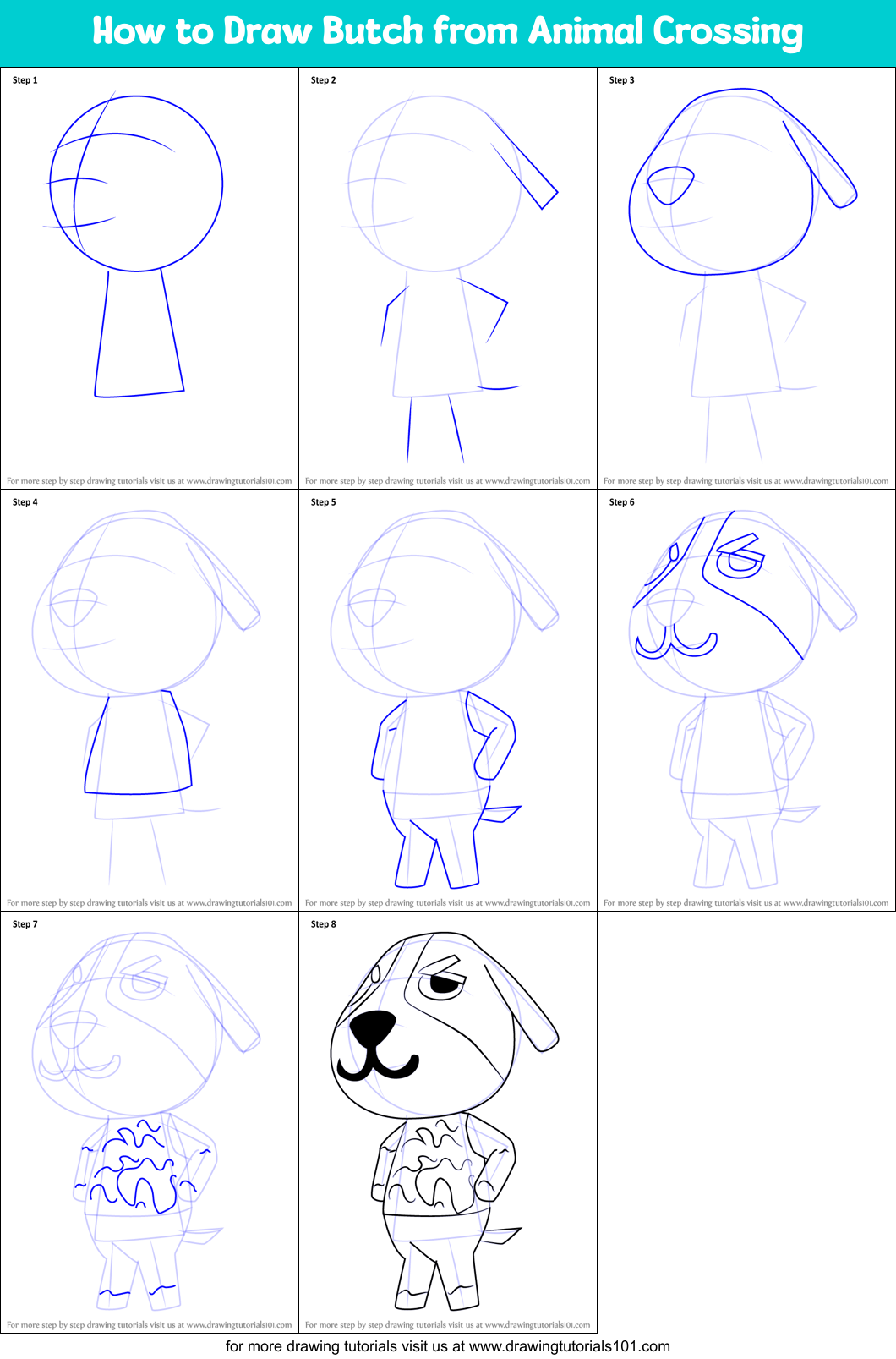 How to Draw Butch from Animal Crossing Printable Step by Step