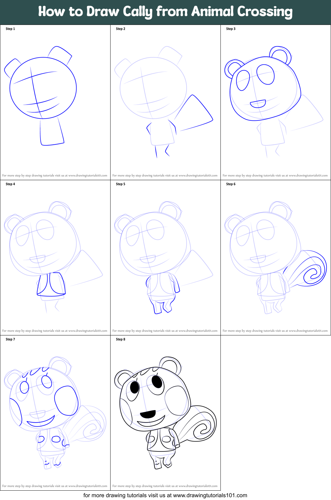 How to Draw Cally from Animal Crossing Printable Step by Step