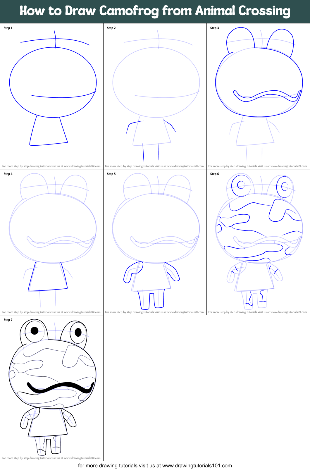 How to Draw Camofrog from Animal Crossing Printable Step by Step