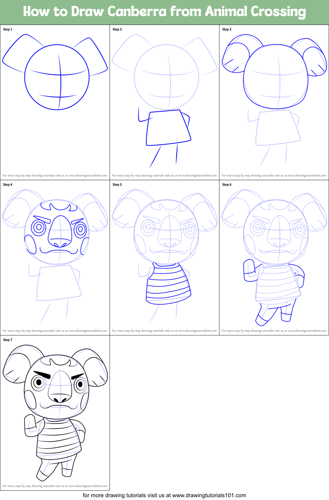 How to Draw Canberra from Animal Crossing Printable Step by Step