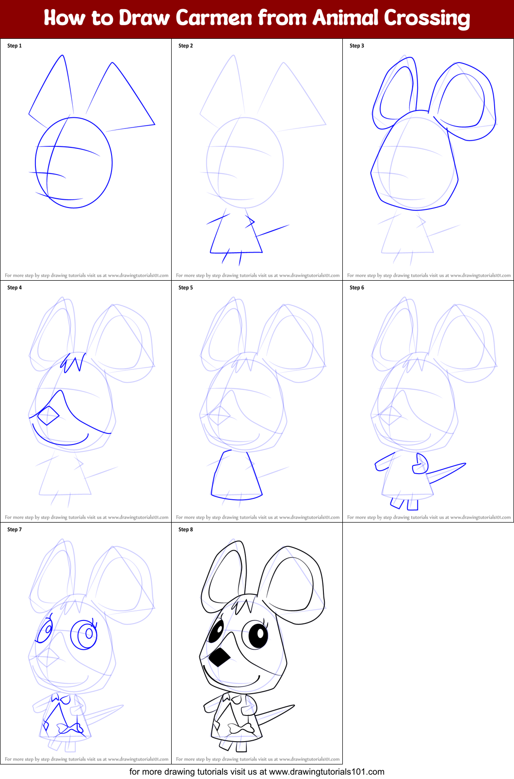 How to Draw Carmen from Animal Crossing Printable Step by Step