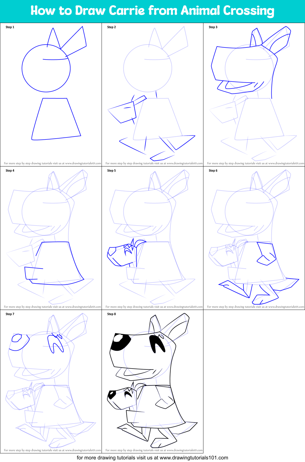 How to Draw Carrie from Animal Crossing Printable Step by Step