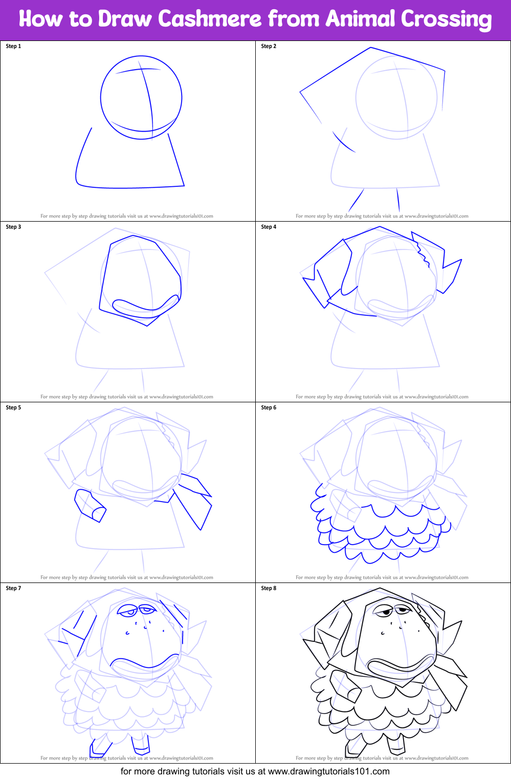 How to Draw Cashmere from Animal Crossing Printable Step by Step