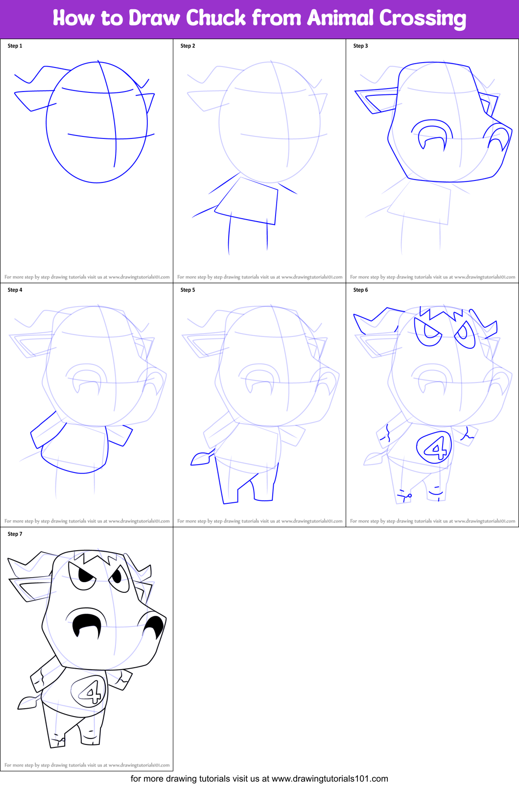 How to Draw Chuck from Animal Crossing Printable Step by Step