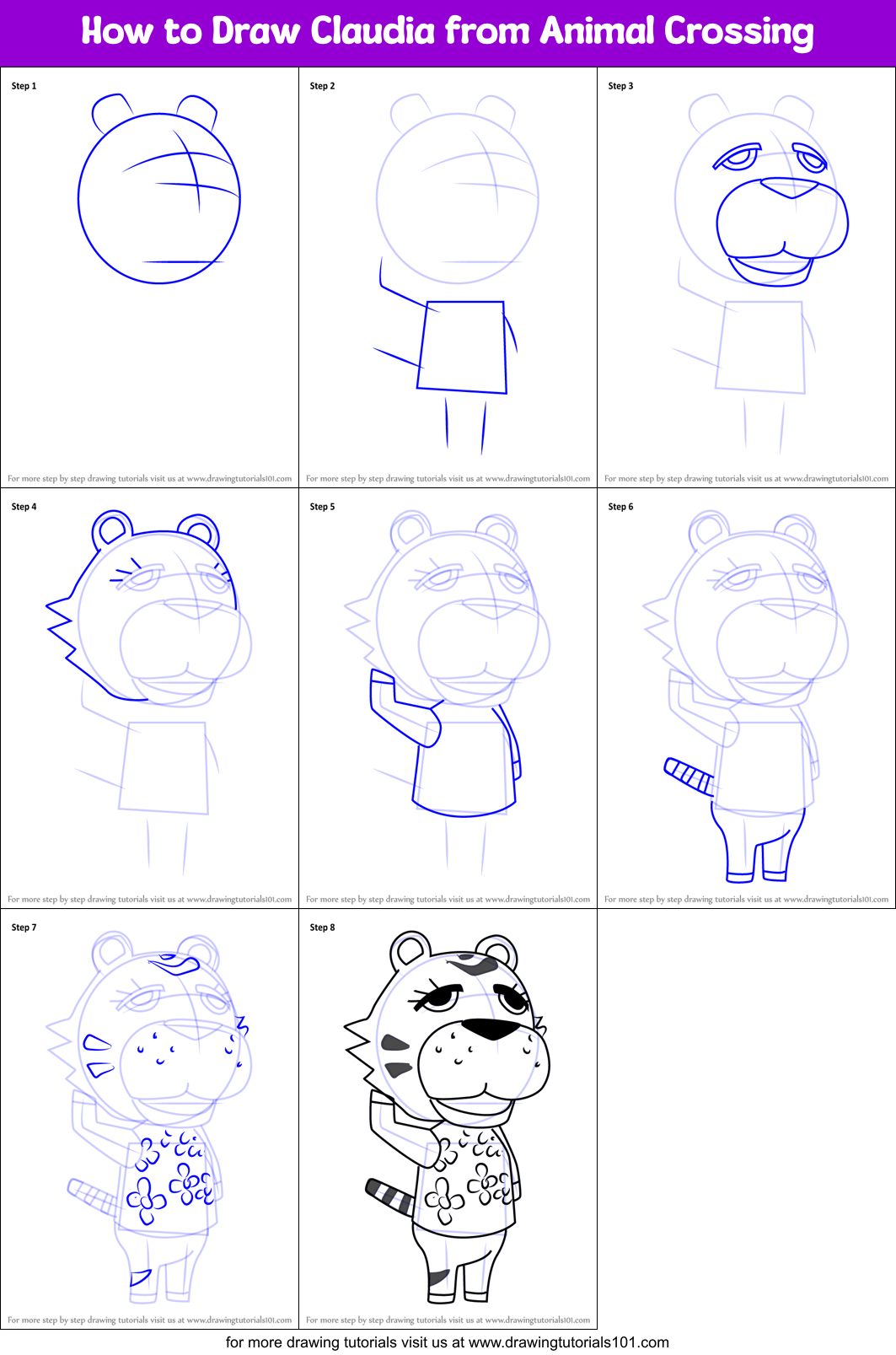 How to Draw Claudia from Animal Crossing Printable Step by Step