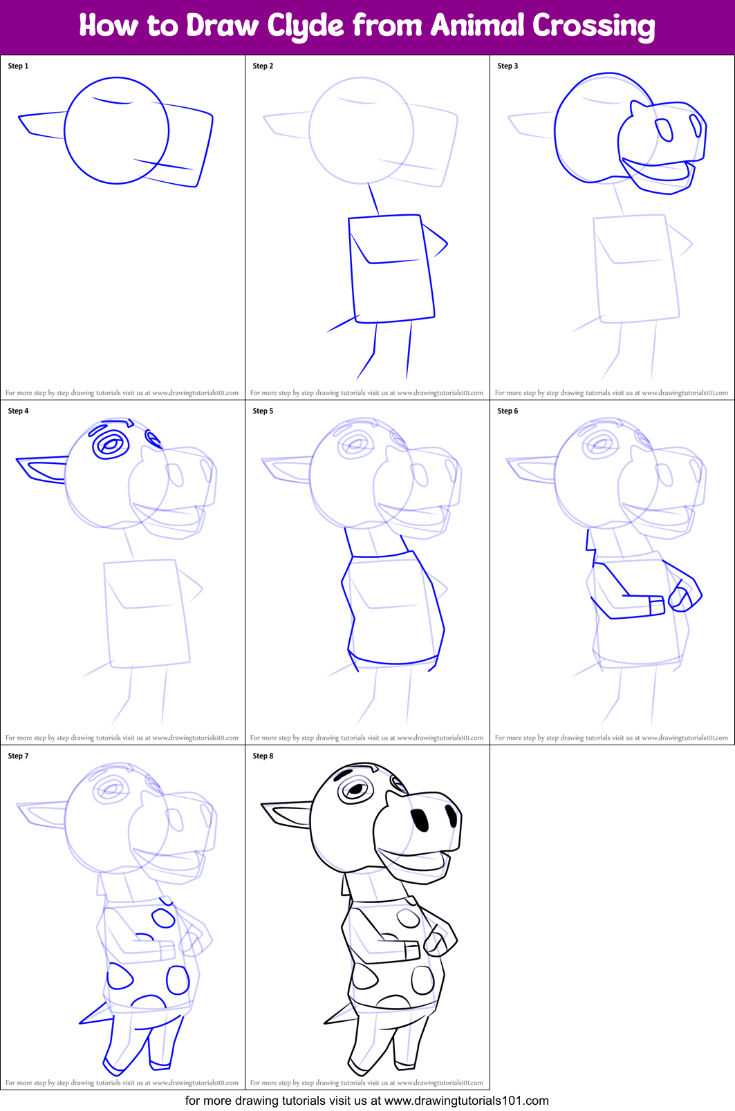 How to Draw Clyde from Animal Crossing Printable Step by Step