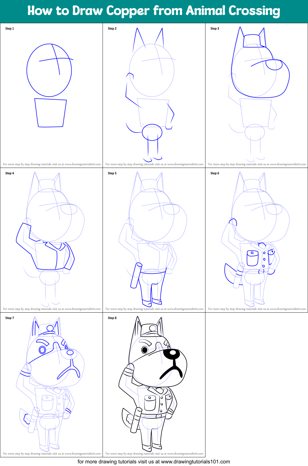 How to Draw Copper from Animal Crossing Printable Step by Step
